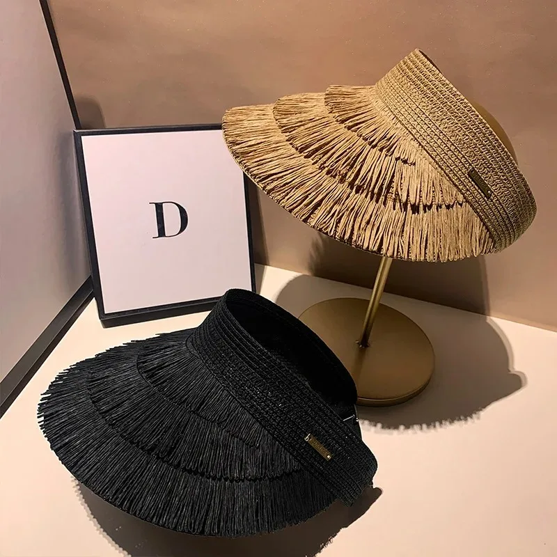 Designer Fashion brand Sun fringe straw hat Women's summer empty top Sun hat Outdoor Parma UV protection beach sun hat