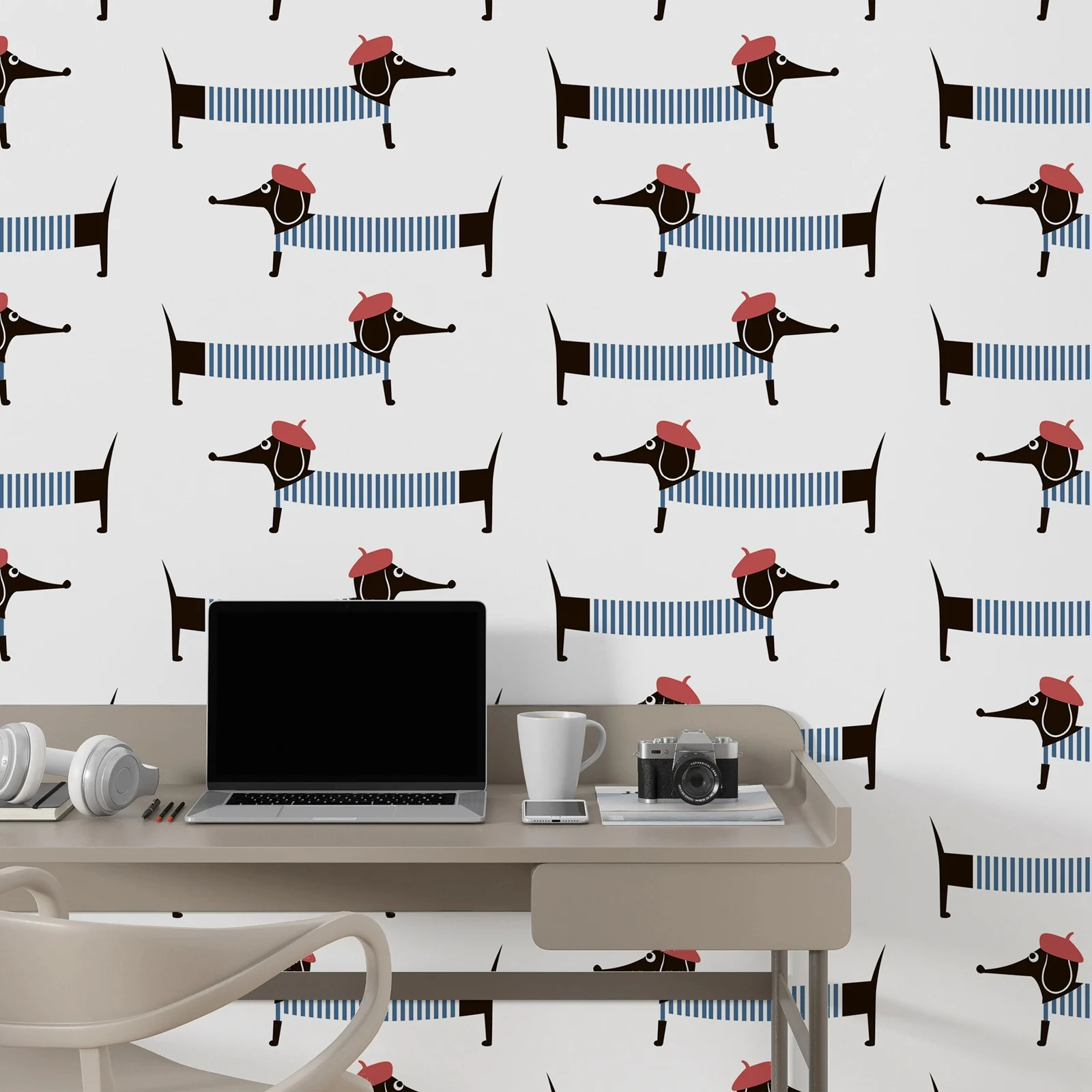 Dachshunds Peel and Stick Wallpaper, Cute Dogs Animal Wall Mural For Kids Room,Funny Wall Decor,Self-adhesive/Tradition Un-paste