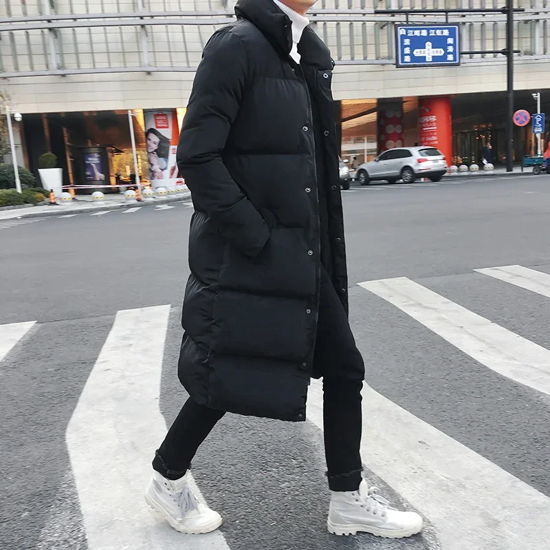 Korean Fashion Black Cotton Long Padded Parkas Coats Male 2025 Winter Casual Thicken Warm Puffer Jacket Men