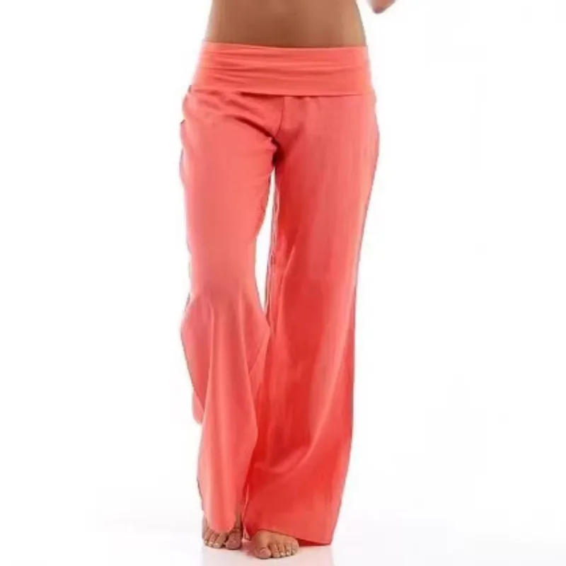 New Style European and American Color Elastic Waist Elastic Versatile Orange Green Wide-leg Elastic Pants