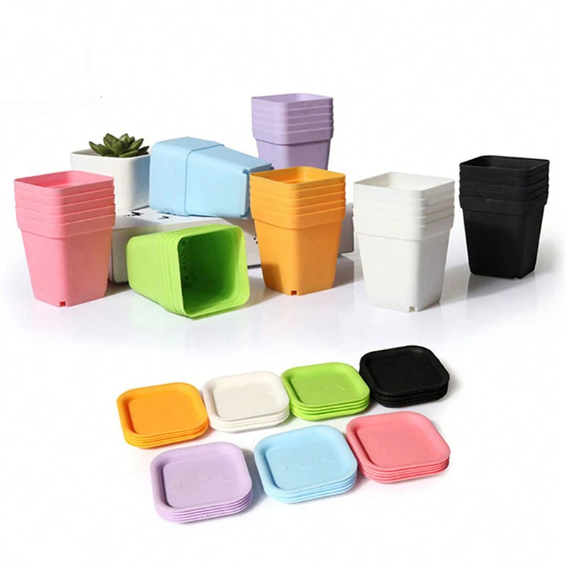 10PCS Gardening Mini Small Square Pot Seven Colors Flower Pot Succulent Pot Little Black Square Plastic Pot Seedling Tray TMZ