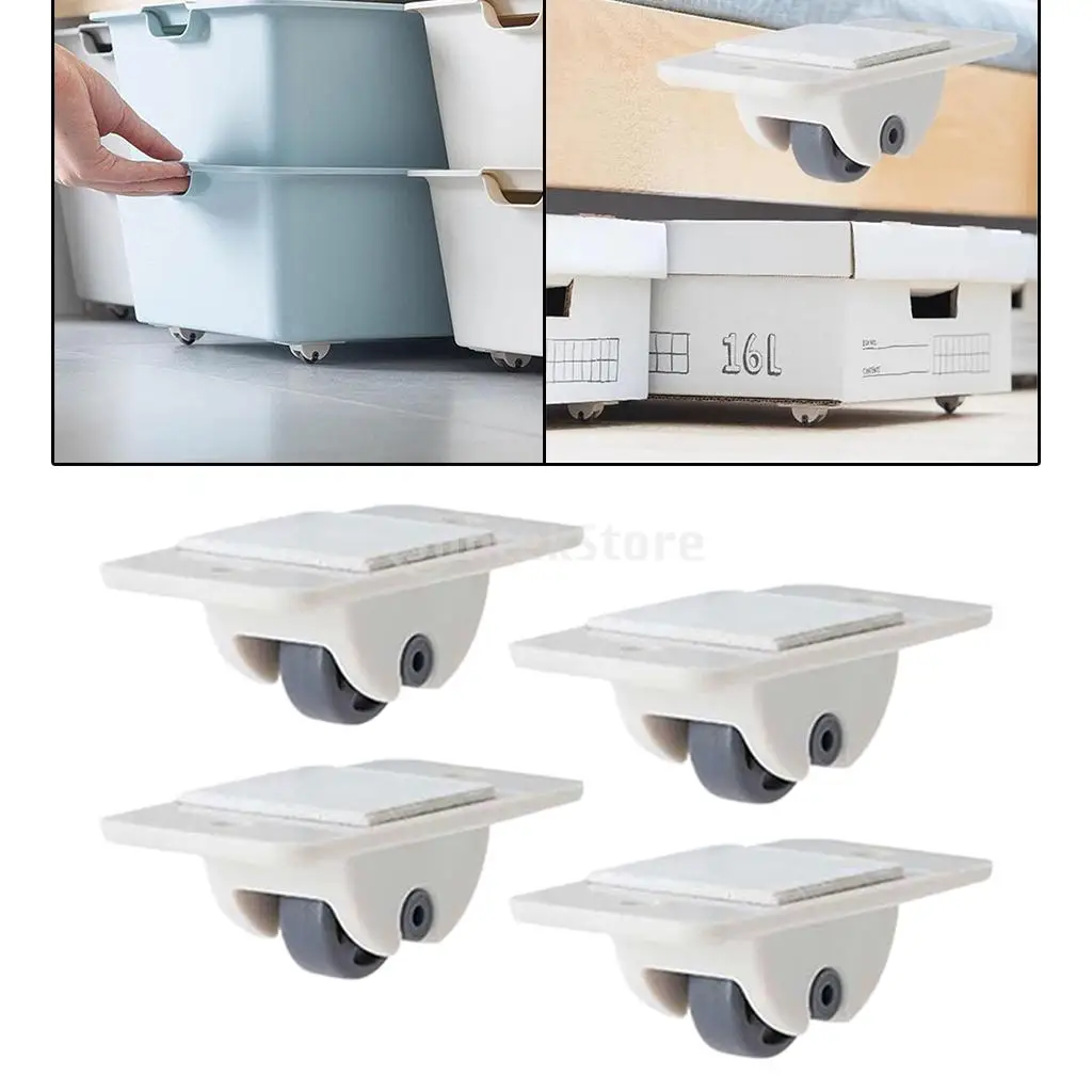 4Pcs Self Adhesive Casters for Storage Box Portable Wheel Rollers for Small Furniture Move Noiseless Casters Pulley