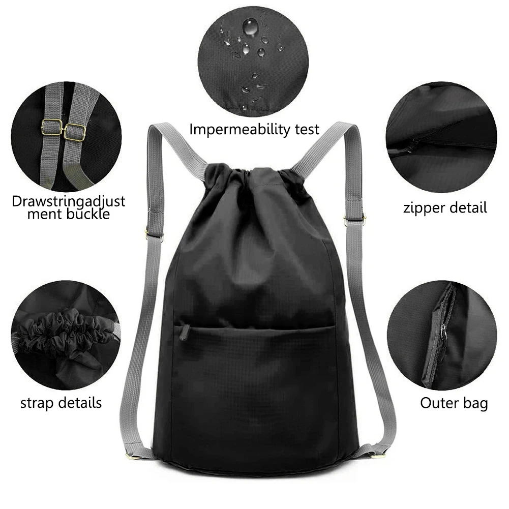 Drawstring Backpacks Large Capacity String Shoulder Yoga Bag Portable Zipper Oxford Cloth for Swimming Sports for Yoga Fitness