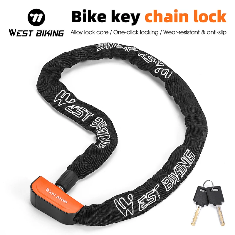 WEST BIKING Bicycle Chain Lock 2 Keys Lock Head Dust Cover 2 Colors Students Kids Bike Anti-Theft Portable Lock Bike Accessories