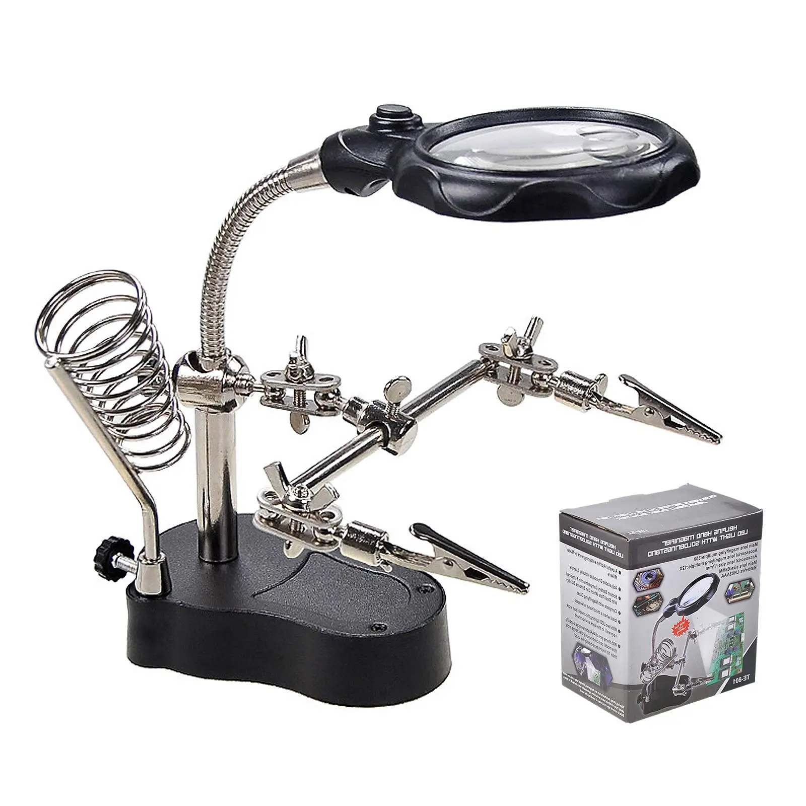 Helping Hands Soldering Station 3.5X 12X Magnifying Glass LED Lighted Magnifier with Auxiliary Clips Alligator Clamp Repair Tool