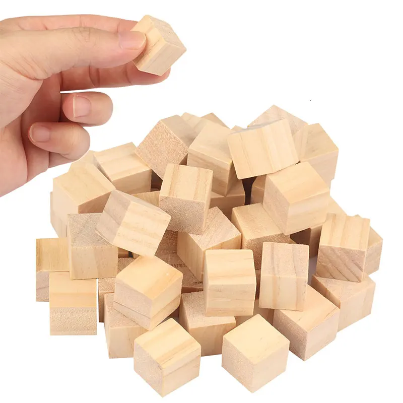 5-100pcs Unfinished Wooden Blocks Birch Blank Cube Blocks for DIY Arts Projects Craft Making Painting Baby Toy