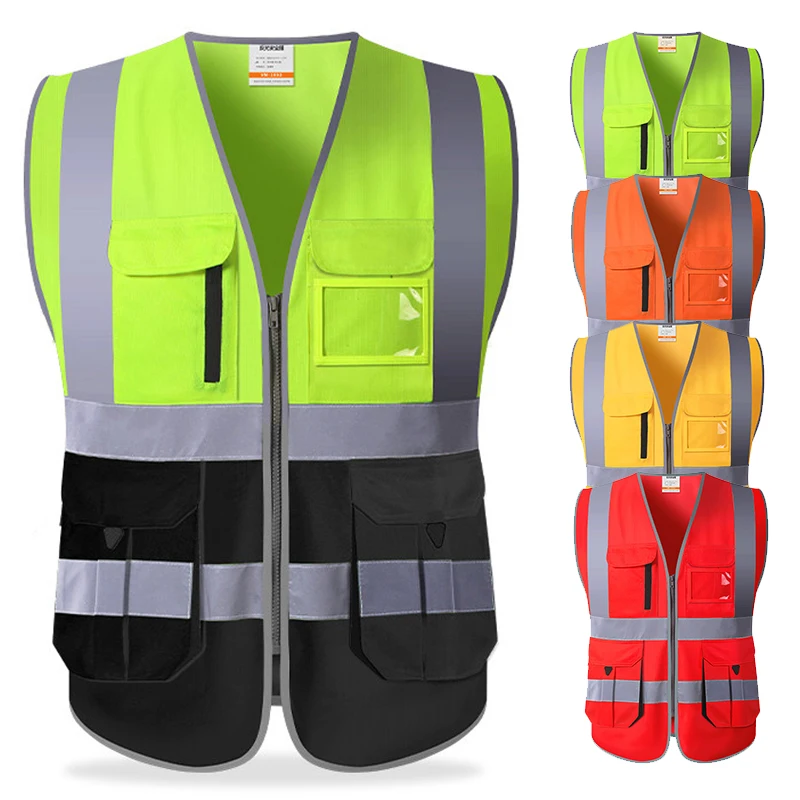 Reflective Safety Vest Multi Pockets Workwear Security Working Clothes Day Night Motorcycle Cycling Warning Safety Waistcoat