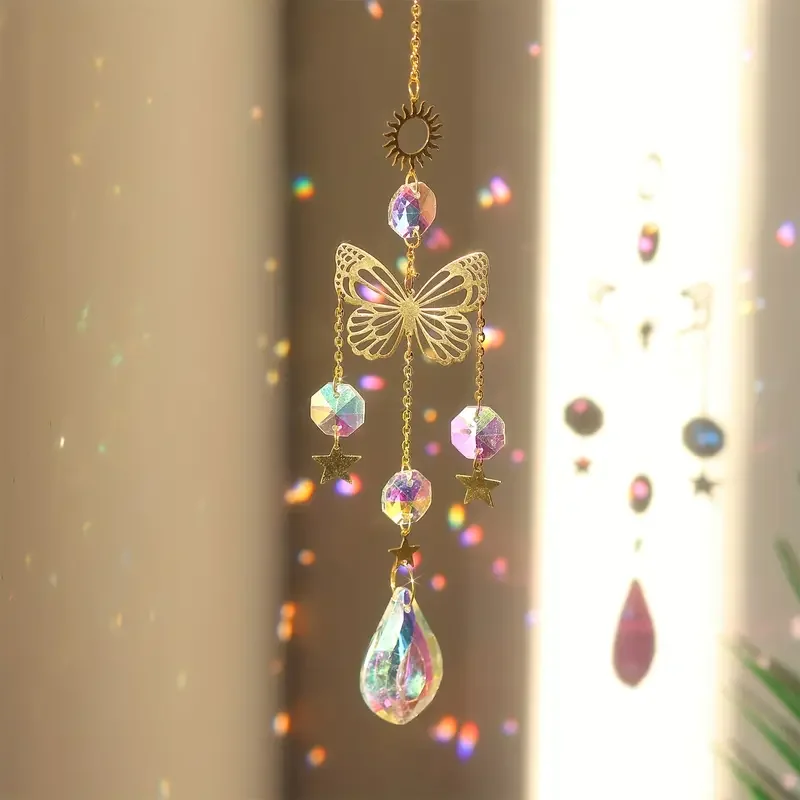1 pc Butterfly Crystal Sun Catcher - Glass prism reflecting lights for home, garden and car decor