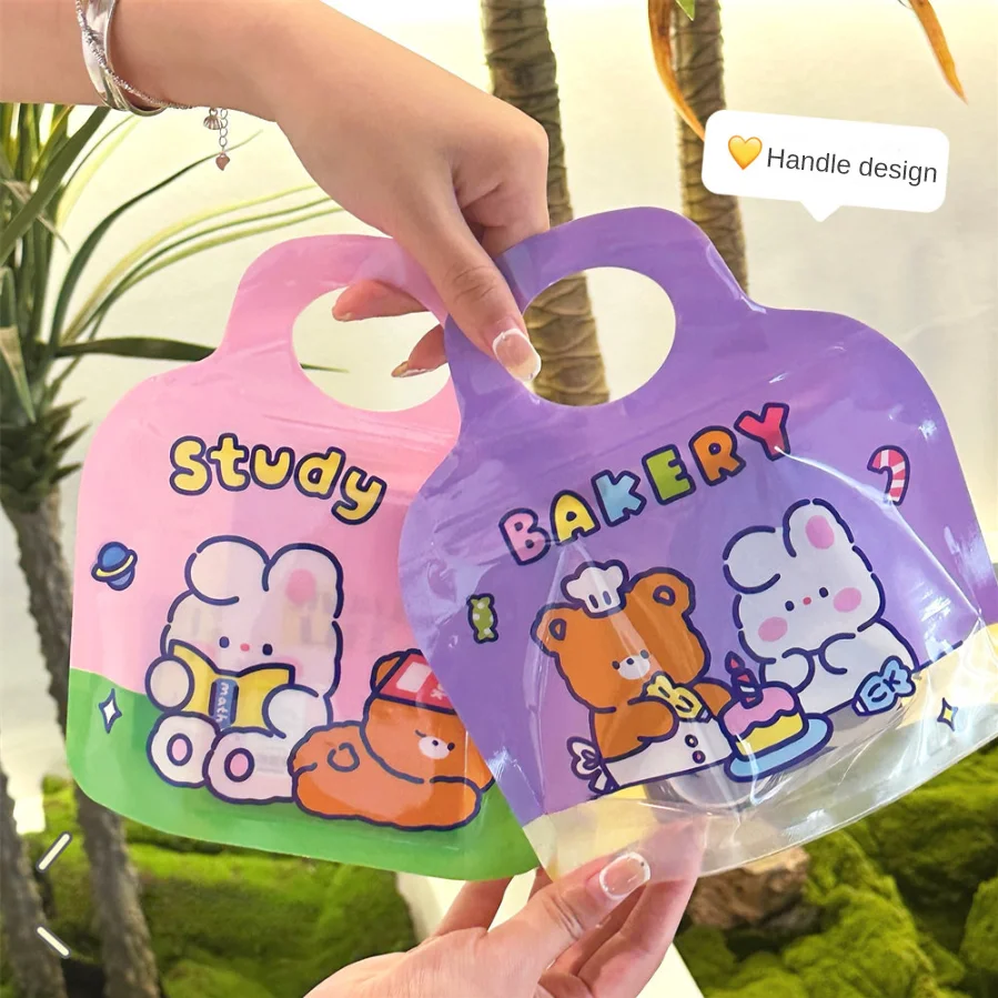 20 Pcs Cute Handheld Self Sealing Bag Girl Heart Storage Bag Cartoon Sealing Bag Children's Day Gift Packaging Bag