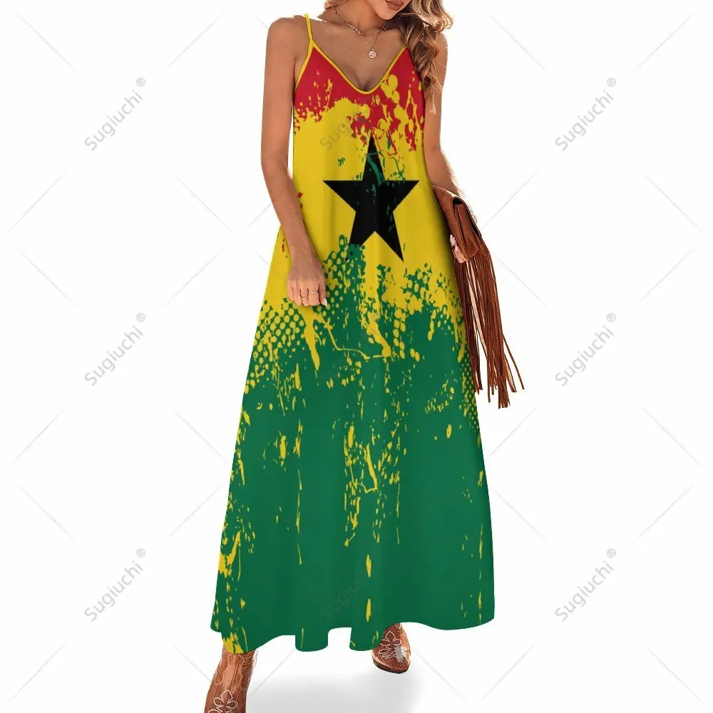 Long Dresses Dress Ghana Flag Print New Casual Sleeveless Women's V-Neck Printed Dress Swing Retro Dresses