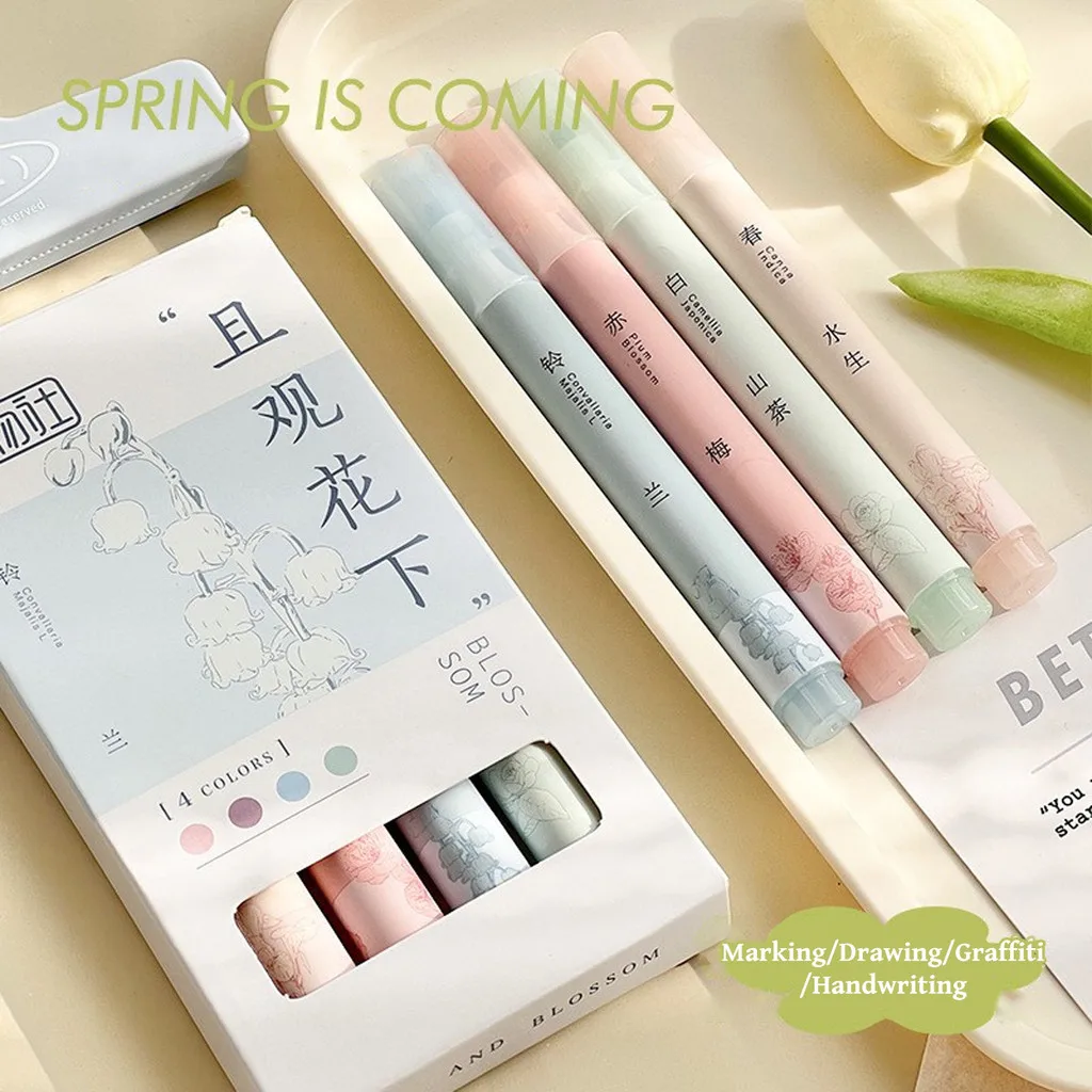 4 Pcs Ancient Style Eye Protection Highlighter Furnace Tea Set Student Manual Key Mark Drawing Graffiti Color Pen