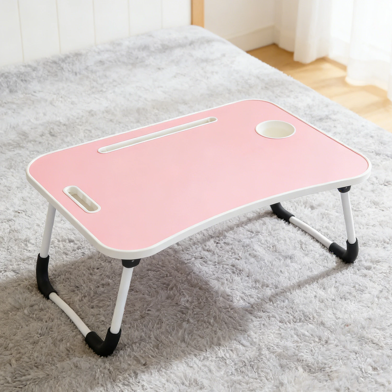 Foldable Laptop Table Bed Desk Portable Stand Notebook Table with Cup Slot for Home Office