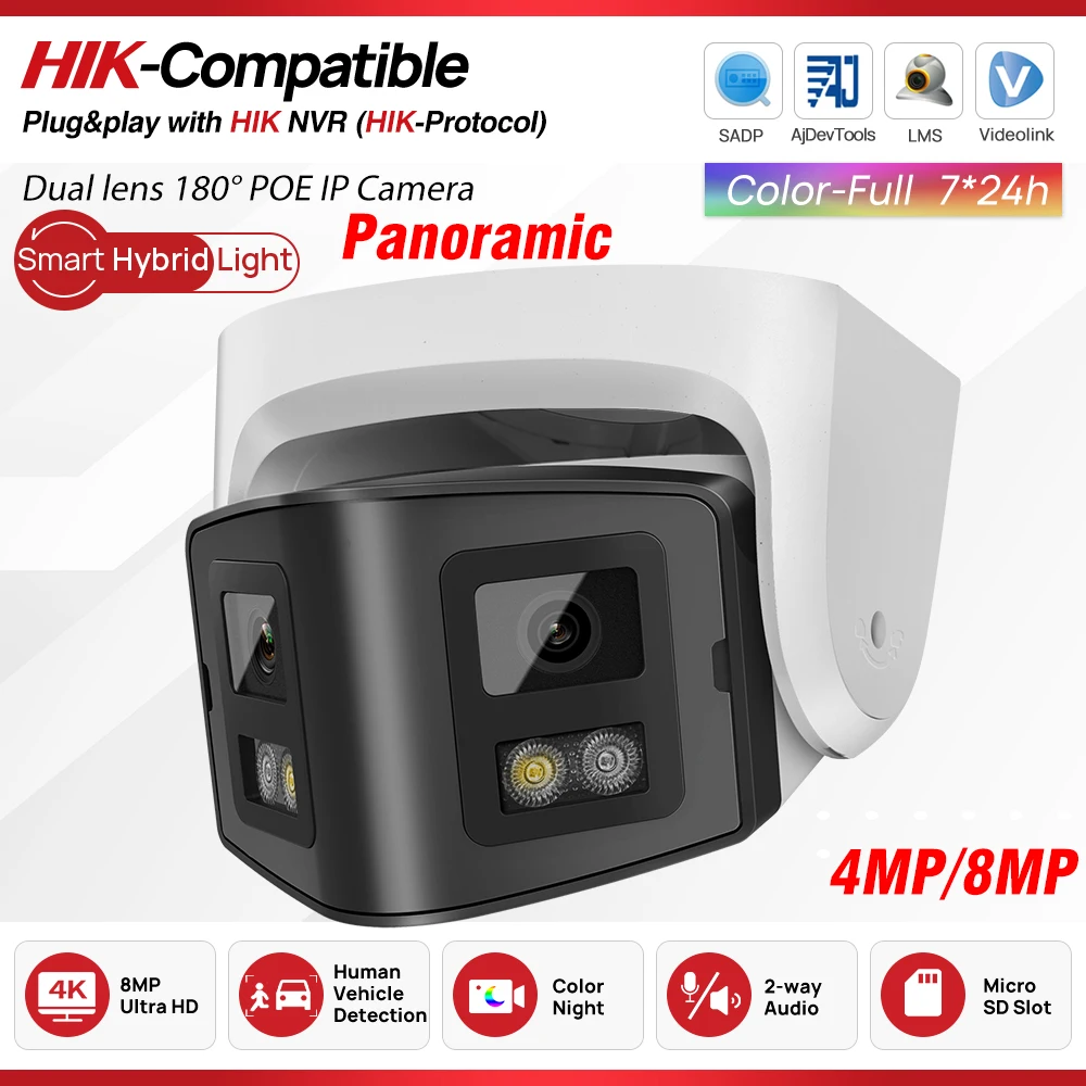 Hikvision Compatible 4MP 8MP Panoramic Colorvu IP Camera Built in Mic Speaker Human Detect CCTV Surveillance Network Camera