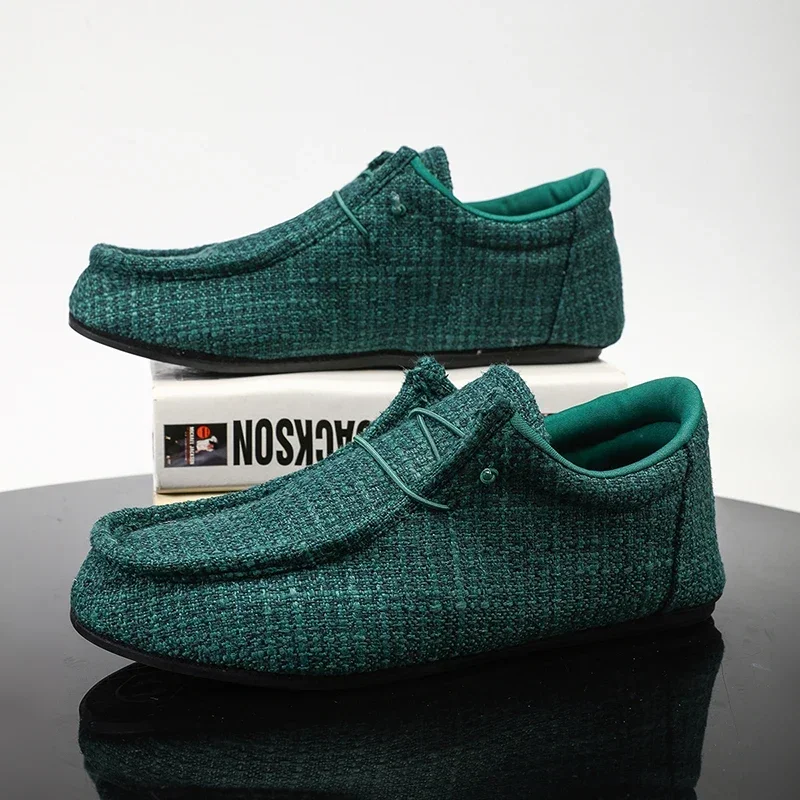 YRZL Summer Men's Canvas Boat Shoes Moccasins Casual Loafers Mens Slip-on Green Lightweight Breathable Comfortable Driving Shoe