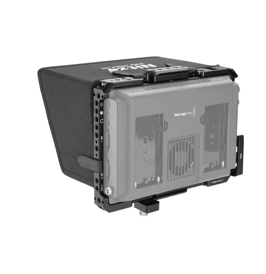 Nitze Monitor Cage for Blackmagic Video Assist 7” 12G HDR with Sunhood, HDMI-Compatibled and USB-C Cable Clamps - JT-B02B
