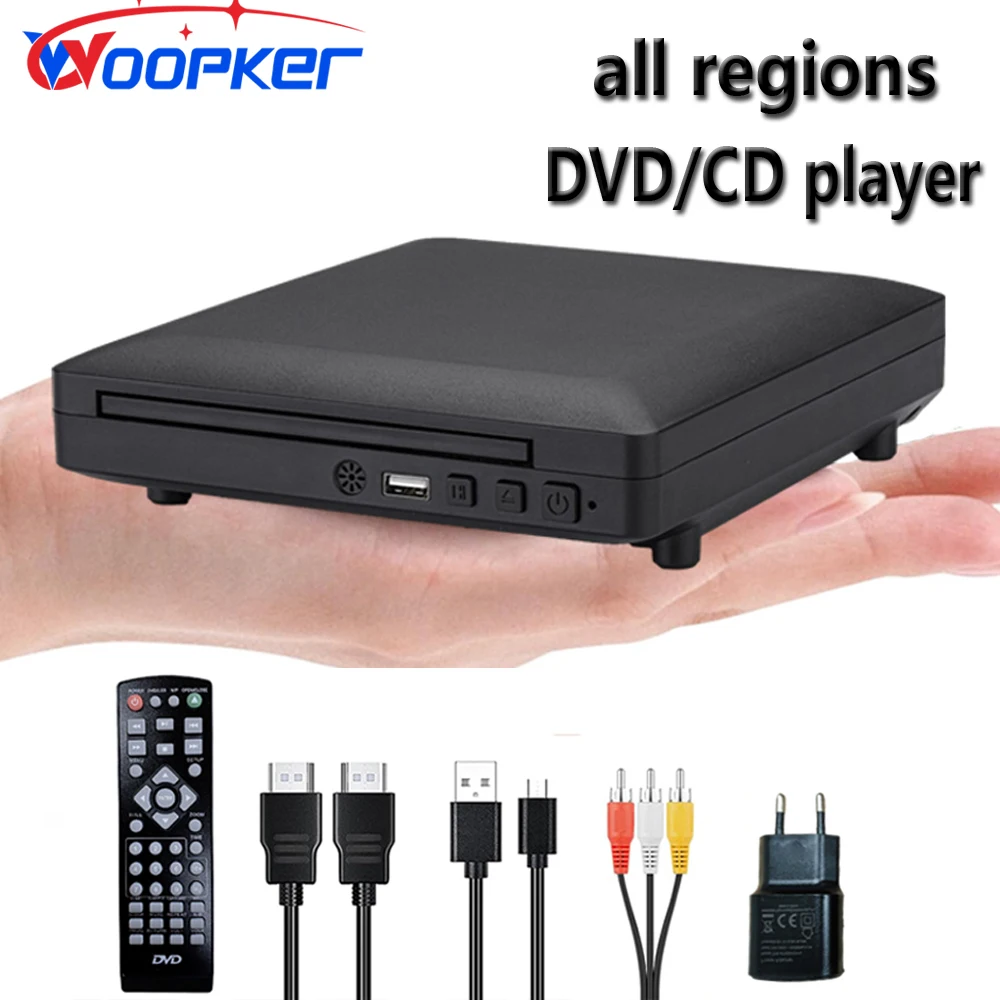 Woopker Mini HD DVD Player HDMI and RCA cable 1080p built-in PAL/NTSC in all areas USB 2.0 home CD player Breakpoint Memory