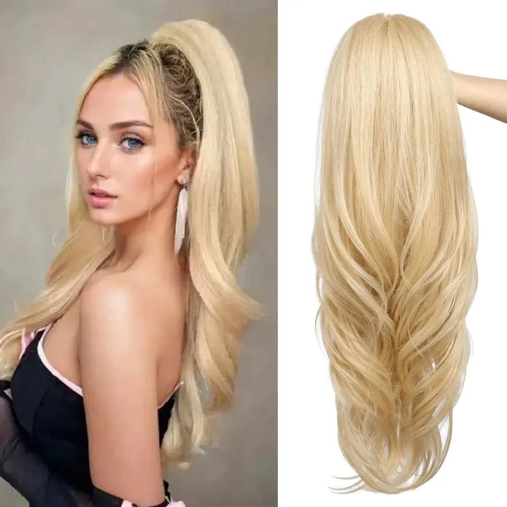 European and American high temperature silk wigs European and American big wave multi-layer women's high ponytail wigs