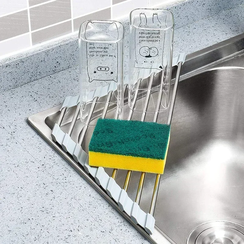 Sink Drain Rack Foldable Kitchen Sink Sponge Bowl Chopsticks Drain Rack for Fruit and Vegetable Drain Dish Rack