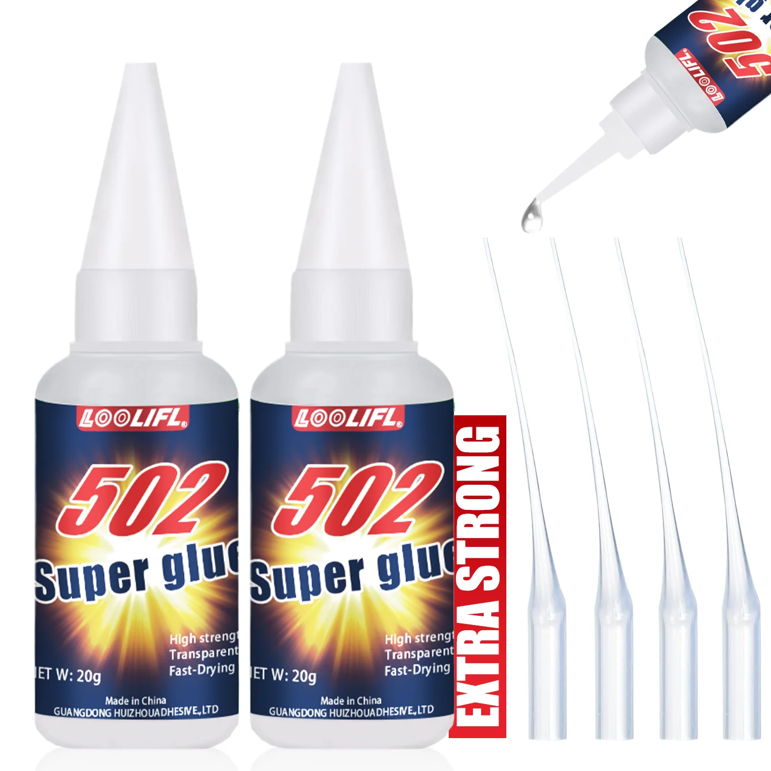 LOOLIFL 1-8PCS 20g 502 Super Glue Quick-drying Cyanoacrylate Instant Leather Rubber Wood Metal Strong Bond Liquid Adhesive Tool