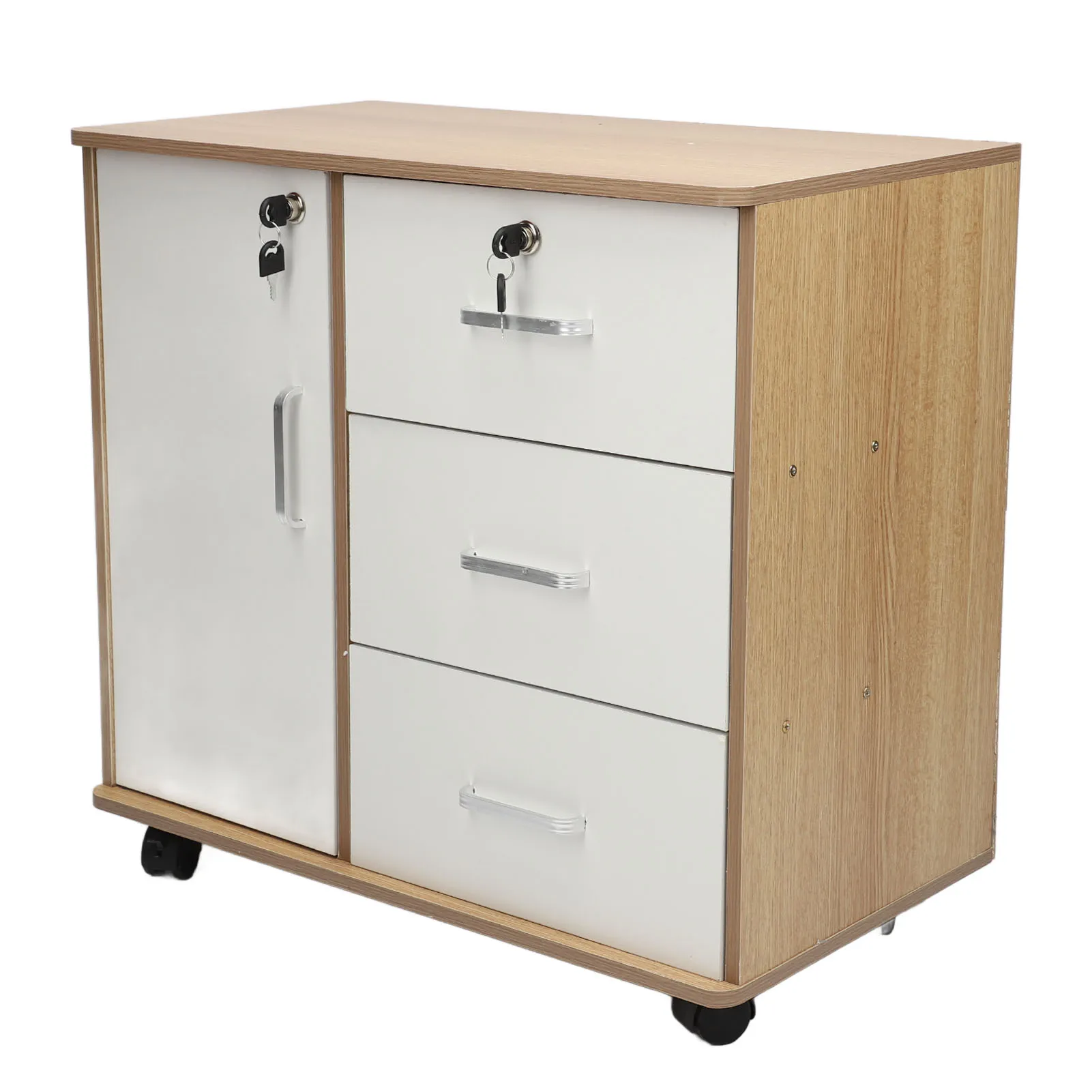 File Cabinet with Lock Office Wooden Mobile Storage Cabinet Drawer Cabinet with Removable Wheel Home Office Furniture
