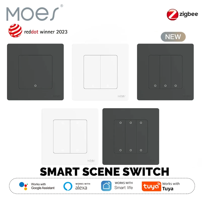 MOES New Star Ring Tuya ZigBee 3.0 Smart Scene Switch Push Button Smart Life APP Remote Control Work With Alexa Google Home