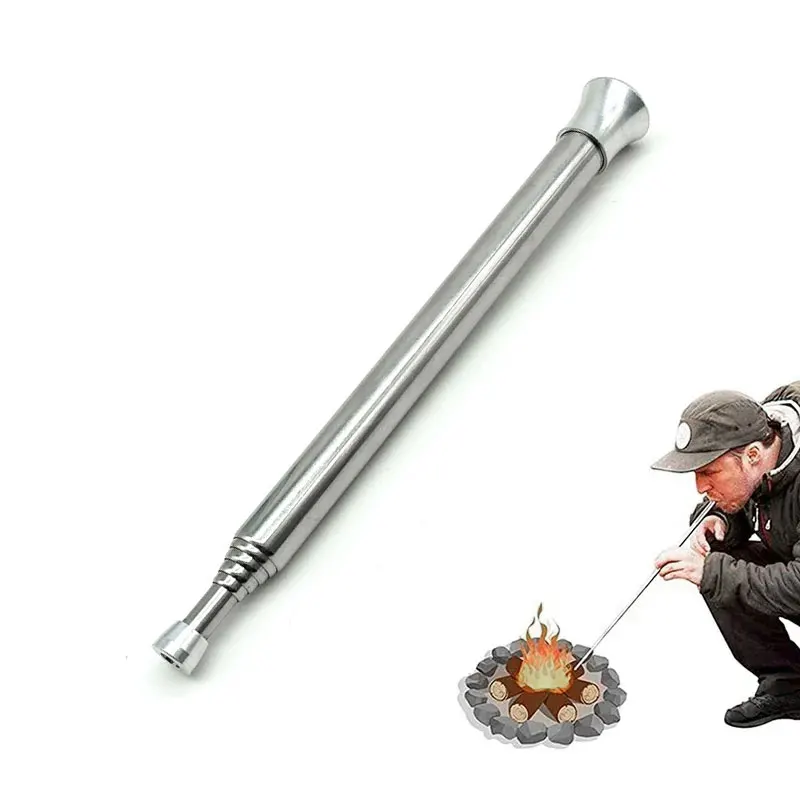Fire Stick Tube Mouth Blowpipe Outdoor Stainless Steel Telescopic Fire Blower Mini Portable Camping Cooking Blowing Blow Fire