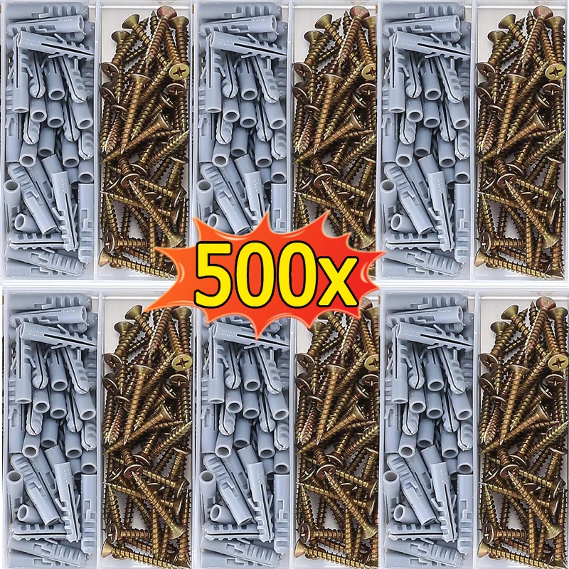 100/500pcs Self Tapping Screw Spiral Expansion Screw Drilling Plug Heavy Duty Drywall Anchor Screws DIY Home Hardware Fastener