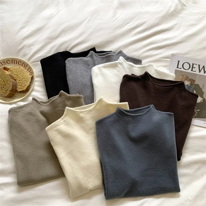 2025 Solid Sweater Women Half Turtleneck Knitted Pullovers Harajuku Korean Soft Warm Knitwear Autumn Winter Fashion Slim Jumpers