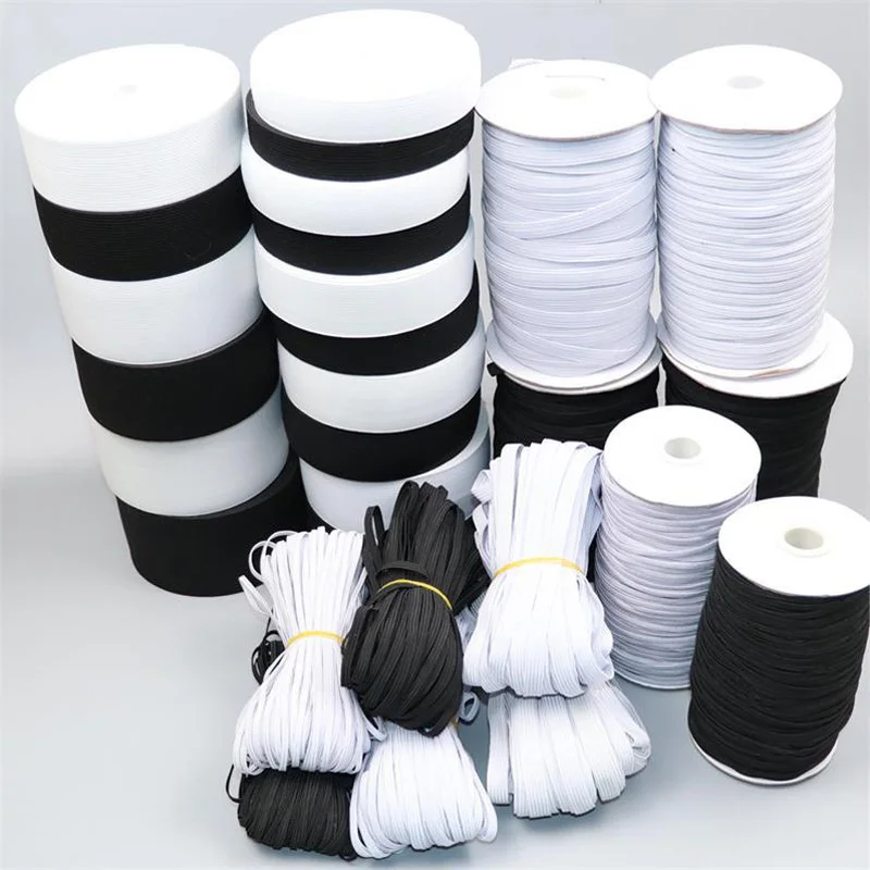 10meters Black / White Sewing Elastic Band Webbing Spandex 3mm ~ 15mm for Clothes Garment Trousers Belt Sewing DIY Accessories