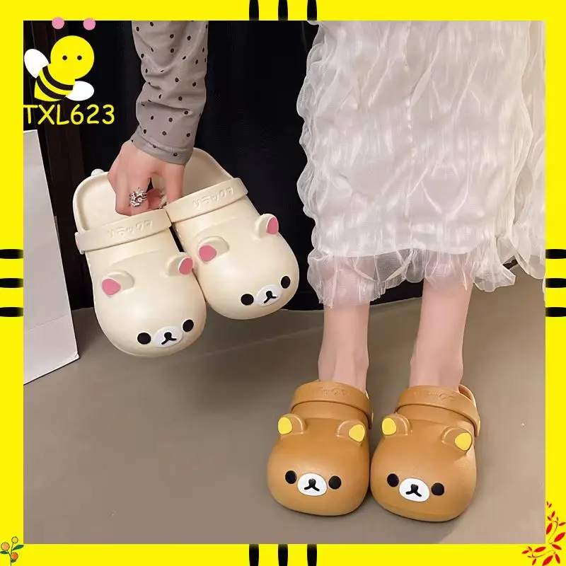 Cartoon Rilakkuma Shoes Cute Bear Trendy PVC Non-Slip Anti-Odor Wear Bag Head Sandals Cute Summer Beach Shoes Girl Gift ﻿