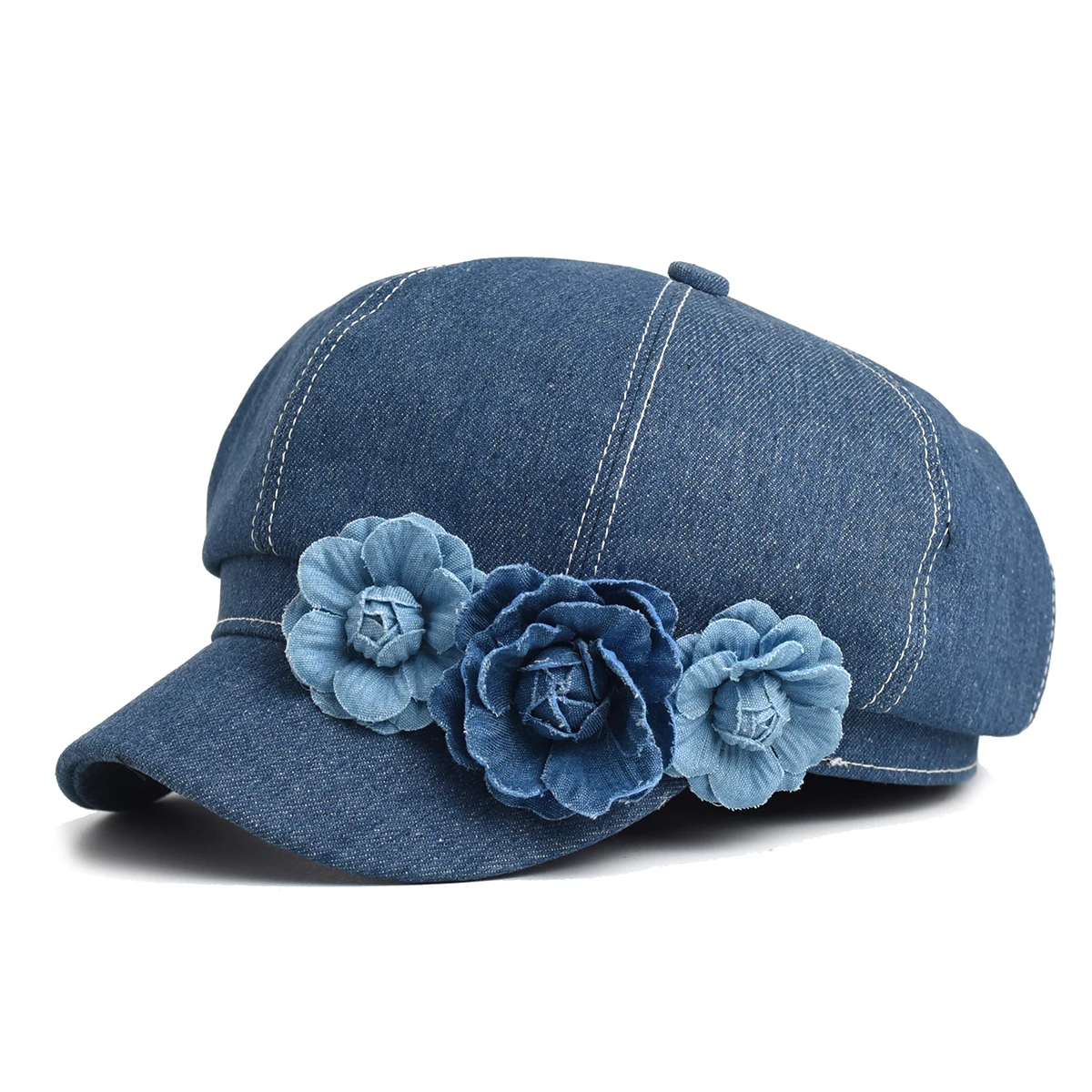 Women's Denim Beret Fashion Ladies Trendy Octagonal hat Captain Military Caps