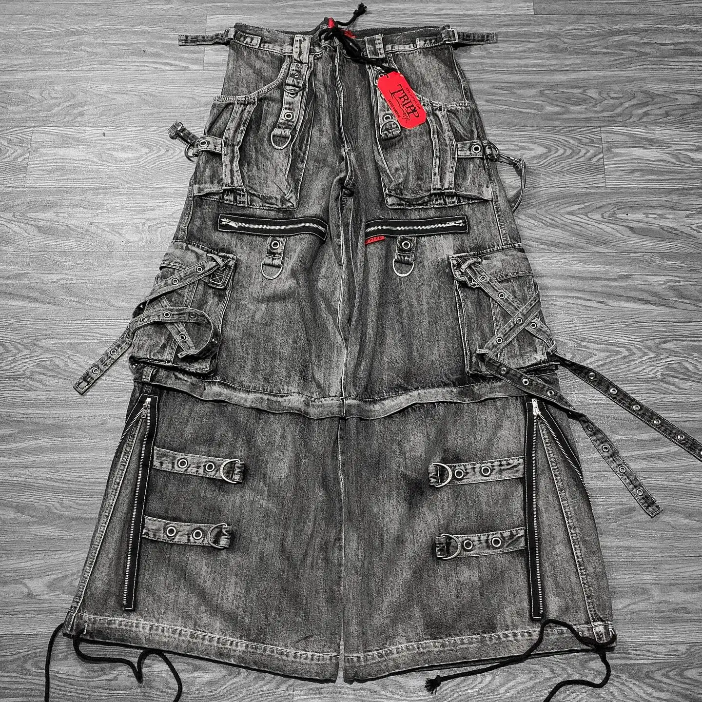 Vintage Heavy Jeans Y2K Clothes Men Women Harajuku Hip Hop Multi Pocket Washed Distressed Baggy Jeans Oversized Wide Leg Trouser