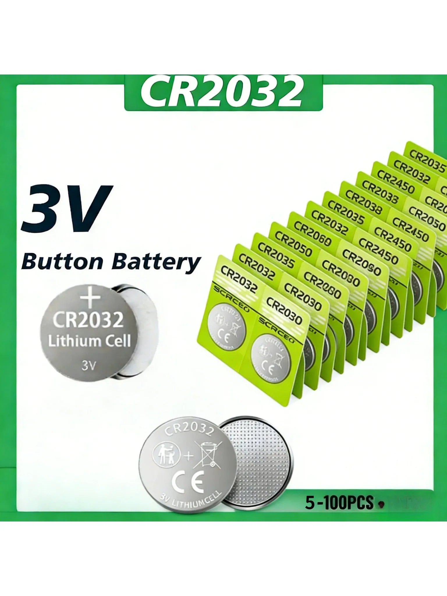 5-100PCS CR2032 Button Battery 3V 210mAh Lithium Battery For Watch Toy Calculator Car Remote Control Coin Cell