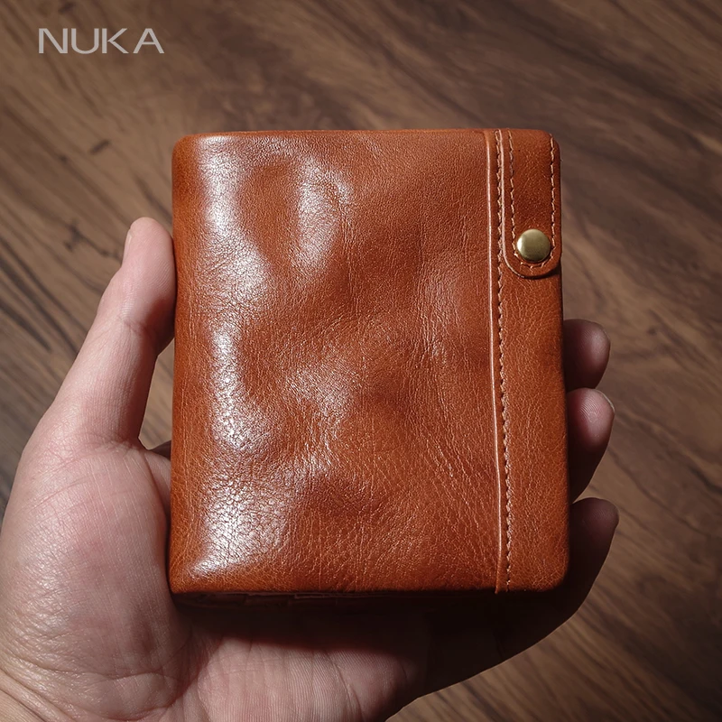 NUKA Luxury Genuine Leather Small Lightweight Bifold Wallet Men Women Money Clip Credit Card Holder with Hidden Zipper Pocket
