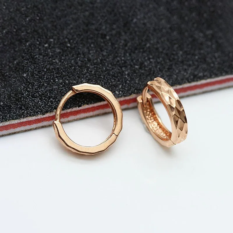 Classic New in Trend 585 Purple Gold Faceted Hoop Earrings for Women Simple Plated 14K Rose Gold Earings Party Jewelry