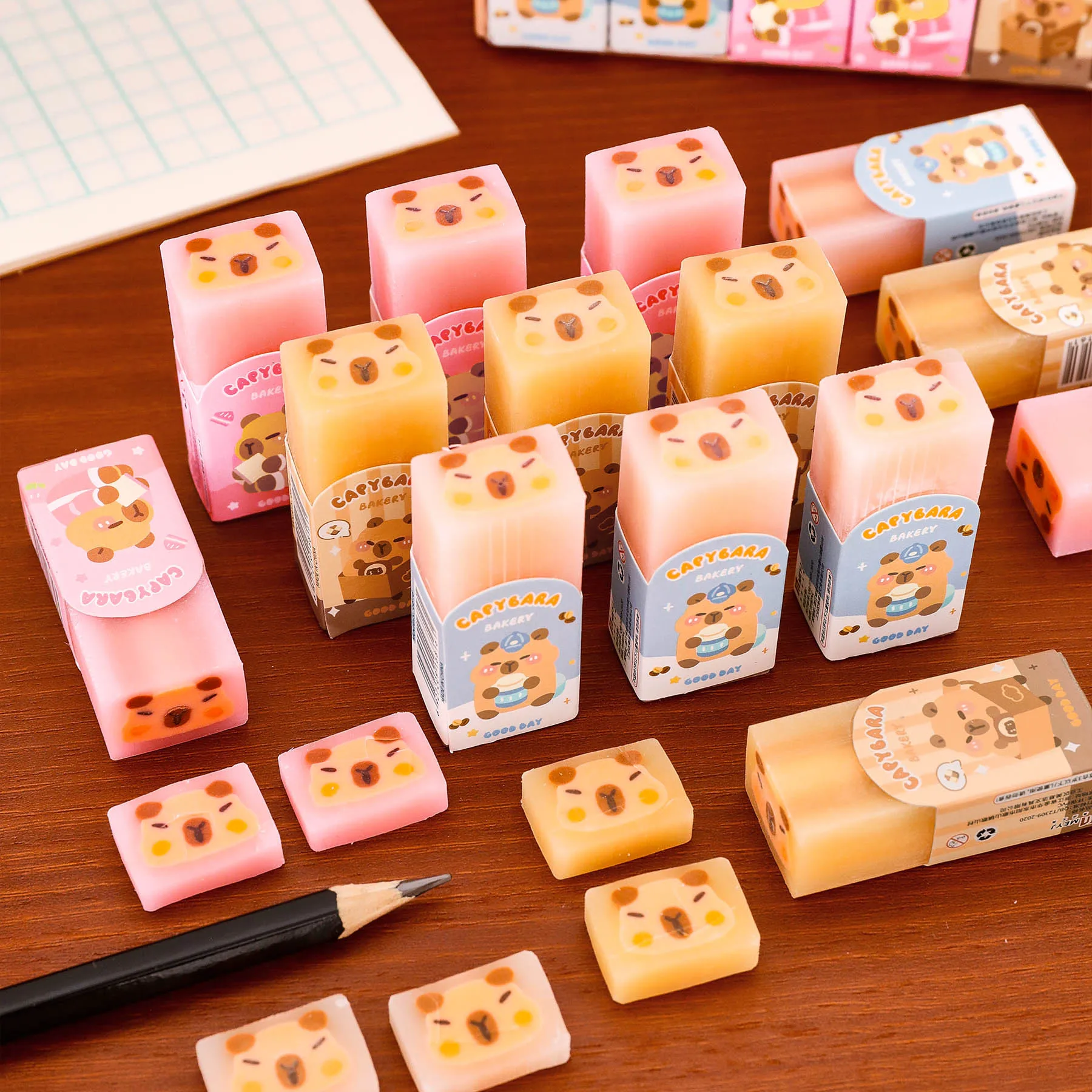 3Pcs/Lot Cute Capybara Sandwich Eraser School Cartoon Cutting Eraser Clean Pencil Rubber Kids Stationery Office Supplies Gifts