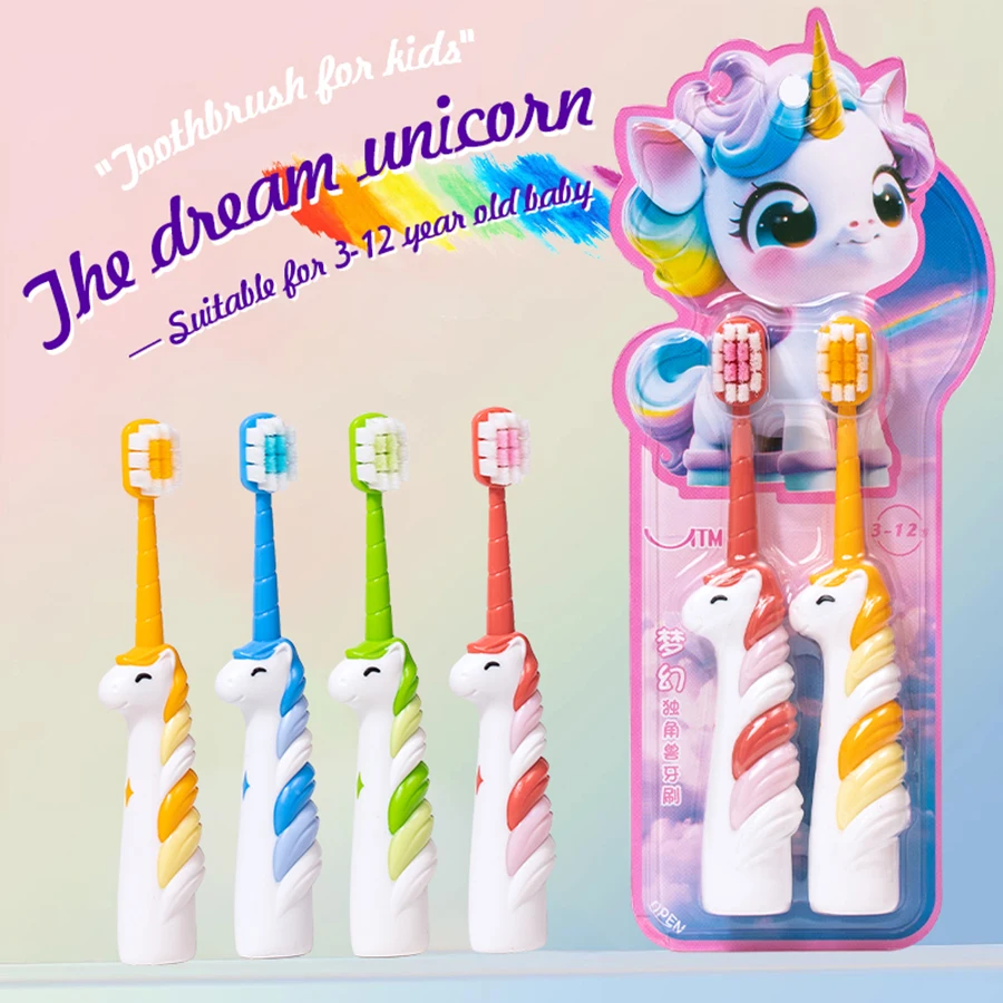 2/4pcs Cartoon Unicorn Children's Soft Toothbrush, 3-12-year-old Baby Toothbrush