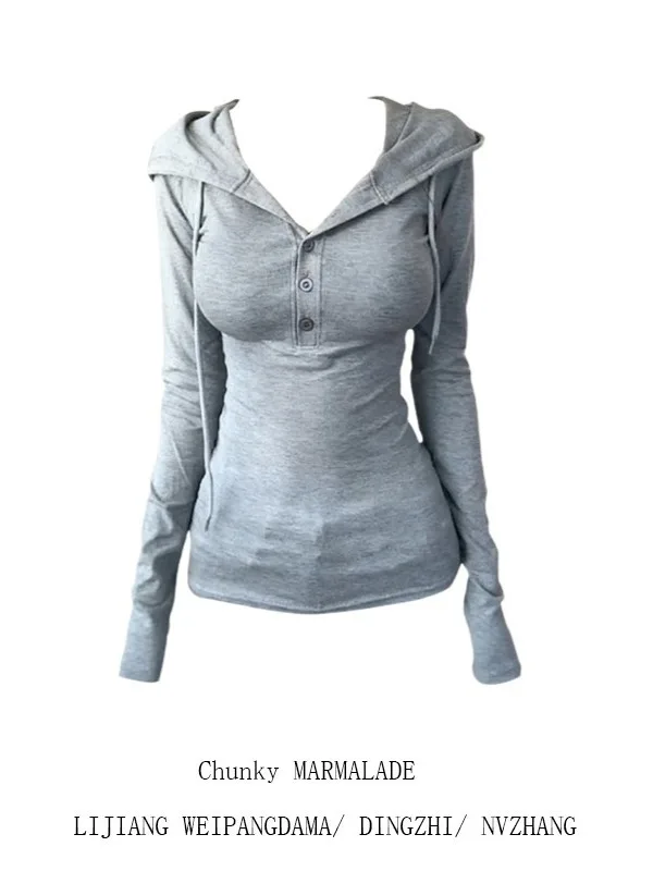 plus Size Korean Sle Hooded Long Sve Slim Fit Women's T-irt Casual Versatile Base Layer irt for Autumn 2025