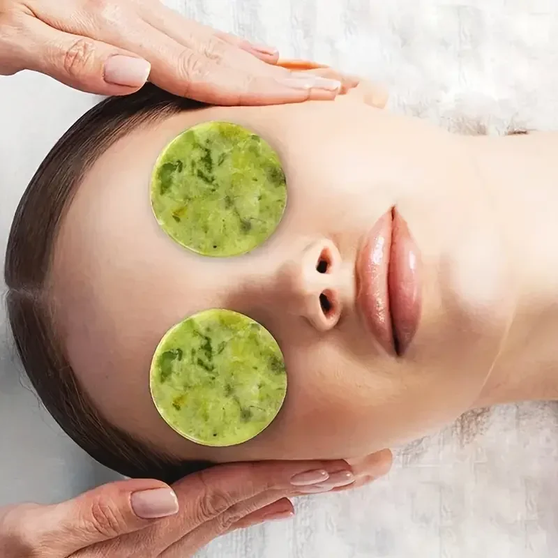 2pcs Natural Jade Eye Patches Face Beauty Skincare Massager Cooling Hot Therapy Eye Massage Stone Anti Wrinkle Puffiness Tool
