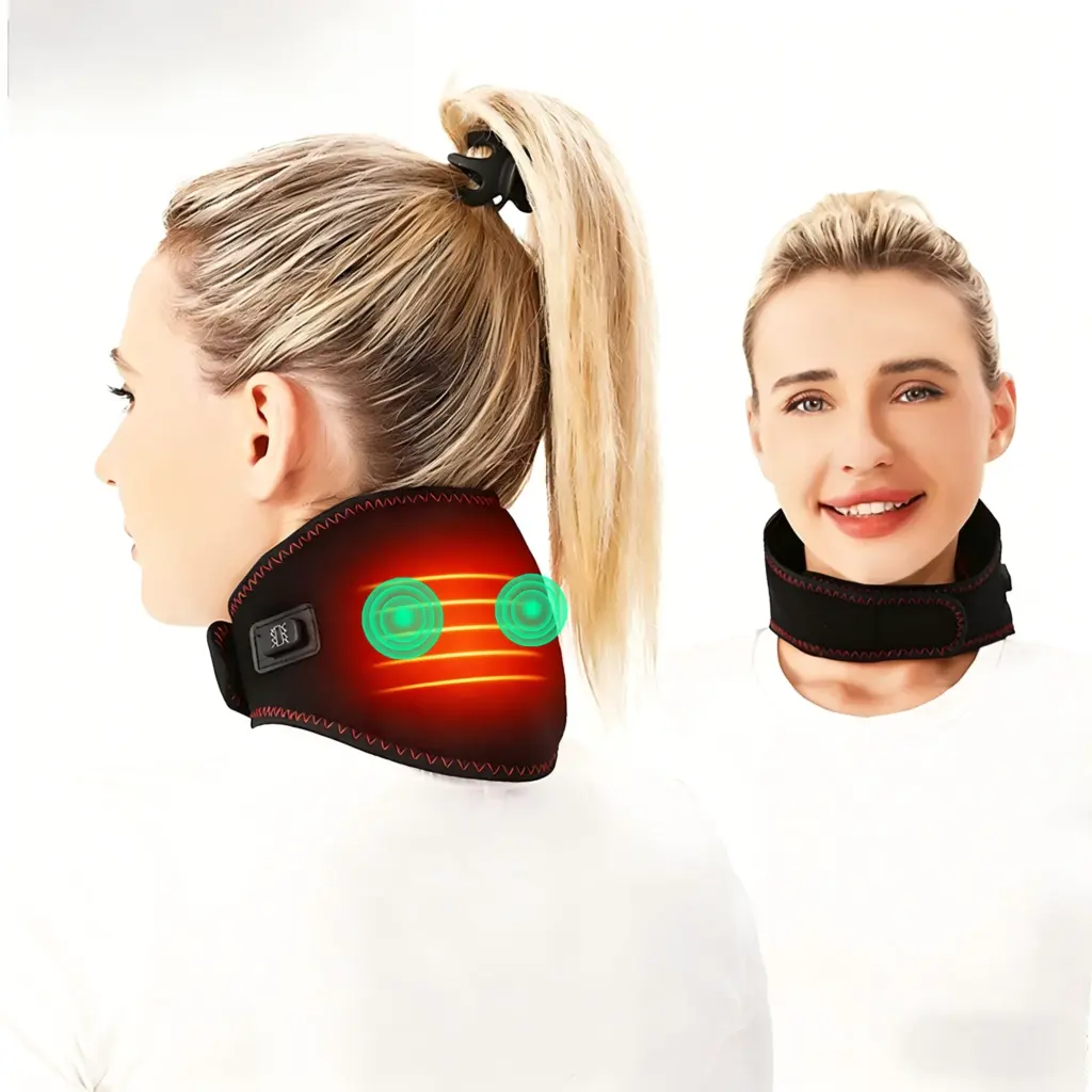 Electric Heated Neck Support Vibration Massager Hot Compress Relieves Joint Fatigue Discomfort 3-Level Timer USB Port,Family Use