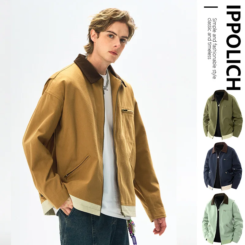 Trendy Men's Jackets Autumn Casual Vintage Style Denim Jacket Zipper Pocket Windproof Coat Male Casual Camping Baseball Jacket