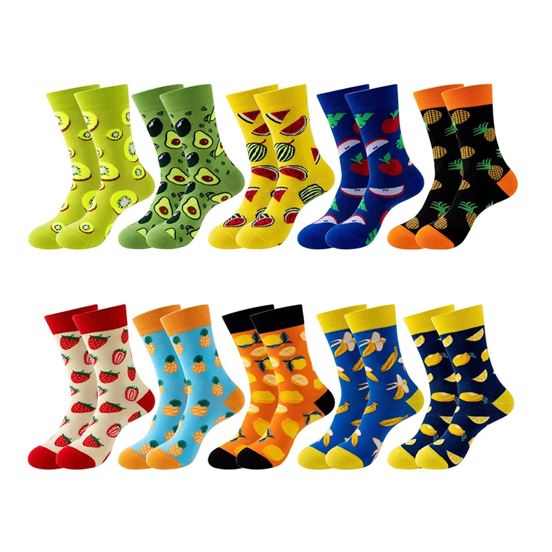Fashion Women Men Socks Cotton Happy Funny Socks Cartoon Fruit Apple Watermelon Strawberry Cherry Banana Breathable Casual Socks