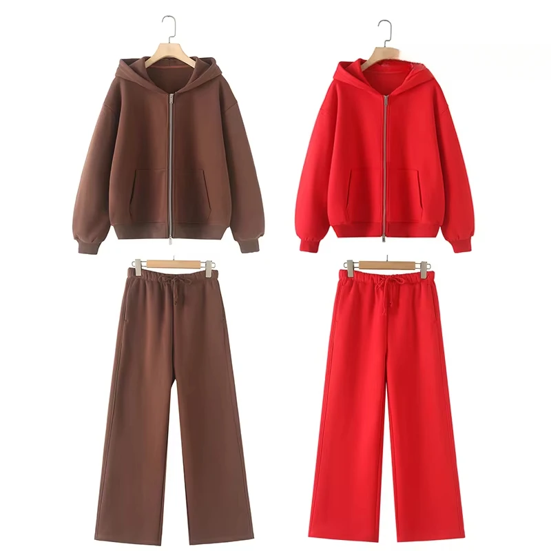 Cotton Zipper Cardigan Sets To Woman 2024 Tracksuit Suits Baggy Pants Sportswear Women Sweater 2 Piece Set Women Outfits