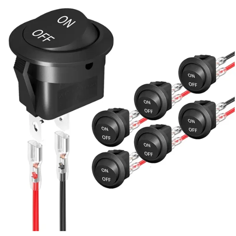 12V Round Rocker Switch AC 6A/250V 10A/125V SPST 2 Pin 2 Position On/Off Toggle Switch for Car Boat Automotive RV Black