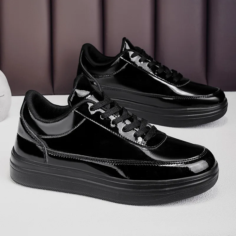 Patent Leather Black Men's Sneakers Fashion Casual Platform Shoes For Men Designer Hip Hop Sneakers Men zapatillas informales
