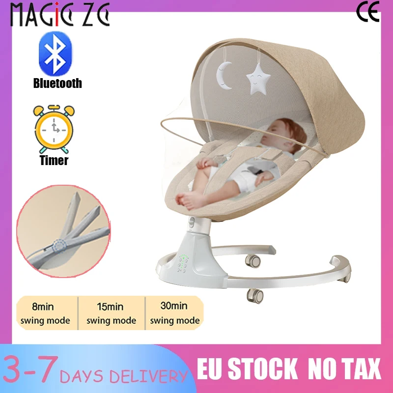 Baby Electric Rocking Chair with Bluetooth Plays Early Education Music Baby Cradle Timer Function Suitable for Baby Activities Baby Recliner Designed for Ages 0-3 Multi-Age Use Baby Hammock Newborn Baby Essentials Multiple Swing Modes Baby Rocker