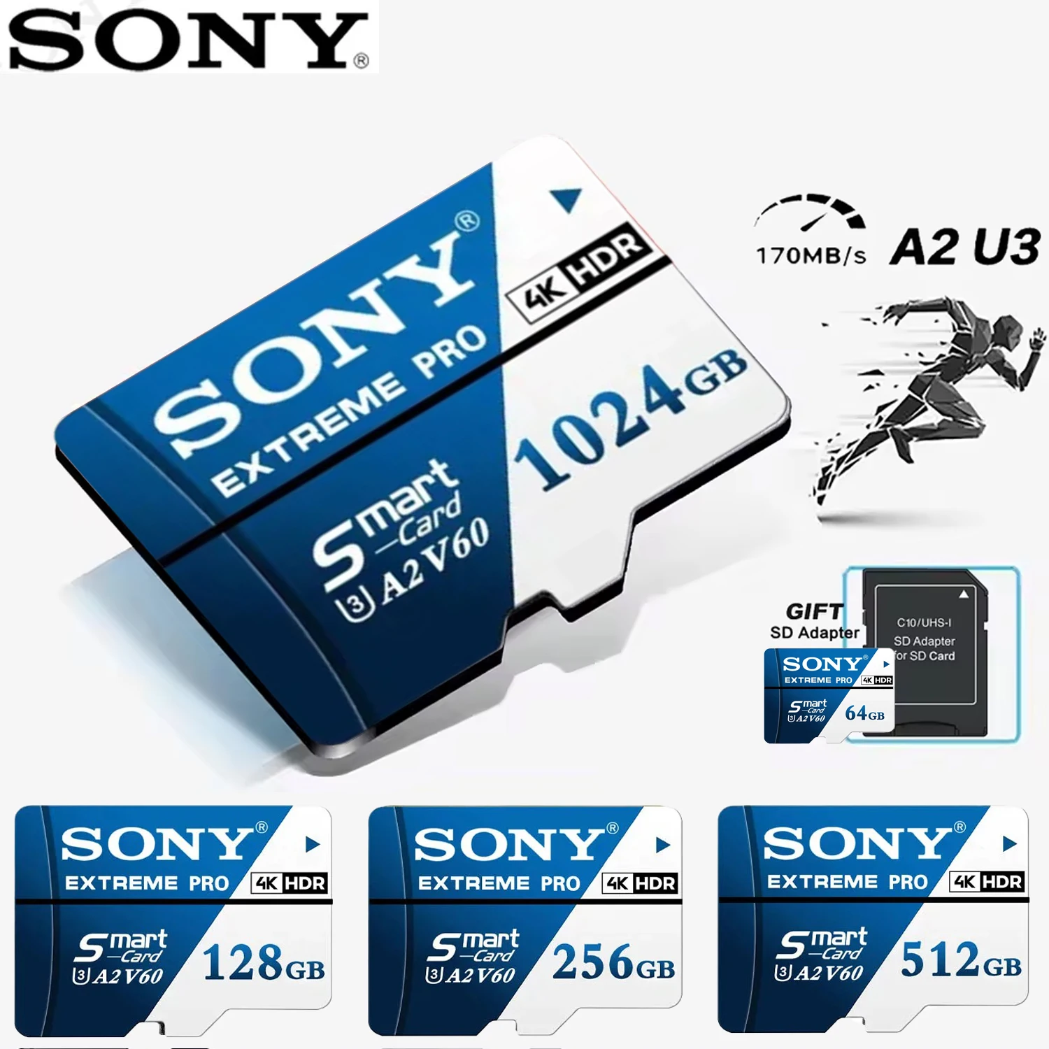 SONY Micro tf SD Card 1024GB 512GB 256GB 128GB Micro cartão de memória Driving recorder Camera Phone/Drone/Handheld Device