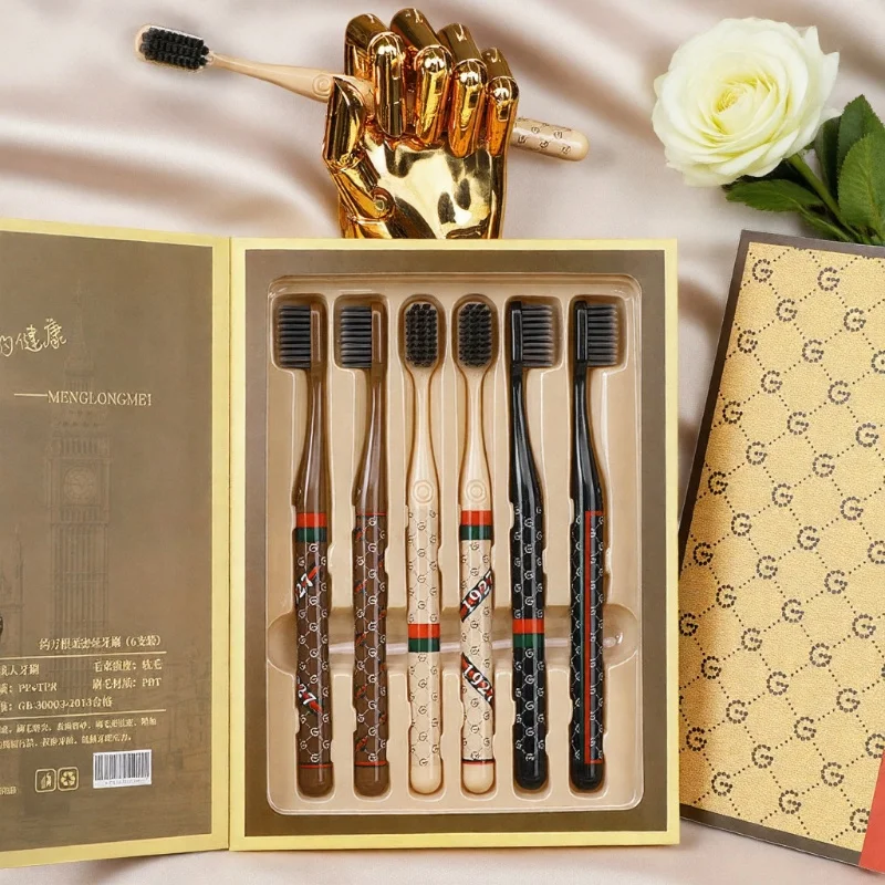 6-piece box of soft-bristled toothbrushes in a high-end gift box with fine silk packaging, wide-headed to protect the gums famil