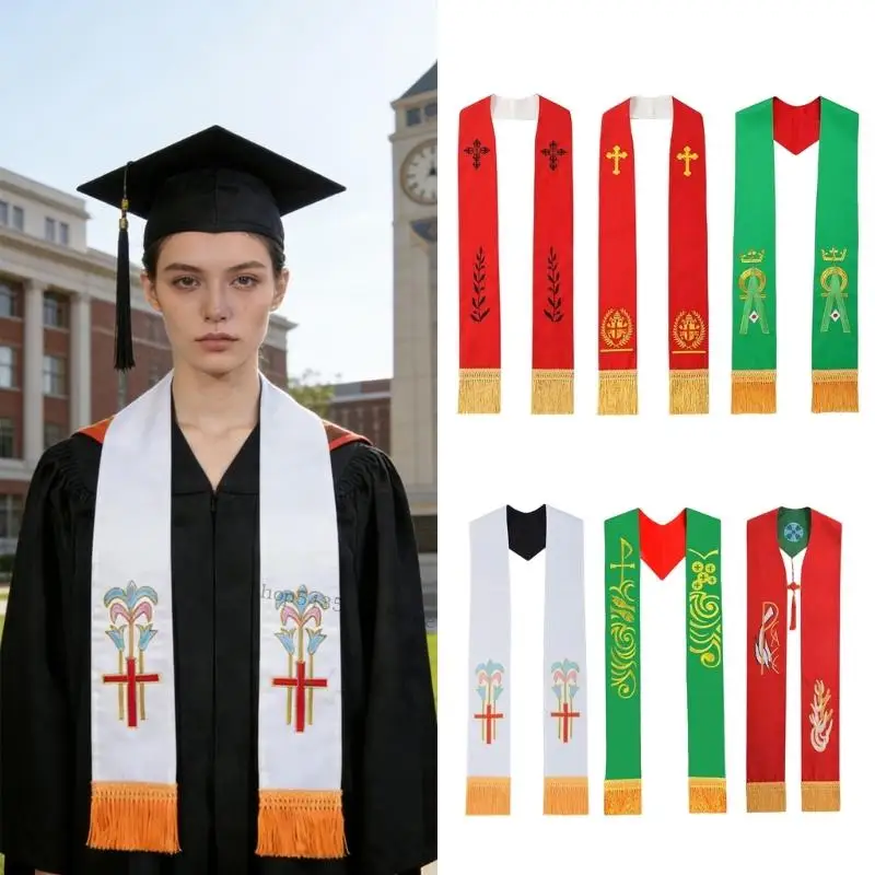 Bachelor's Graduation Stole Features Sacred Embroidered Design For Religious Ceremonies Polyester Fabric Priest Scarf