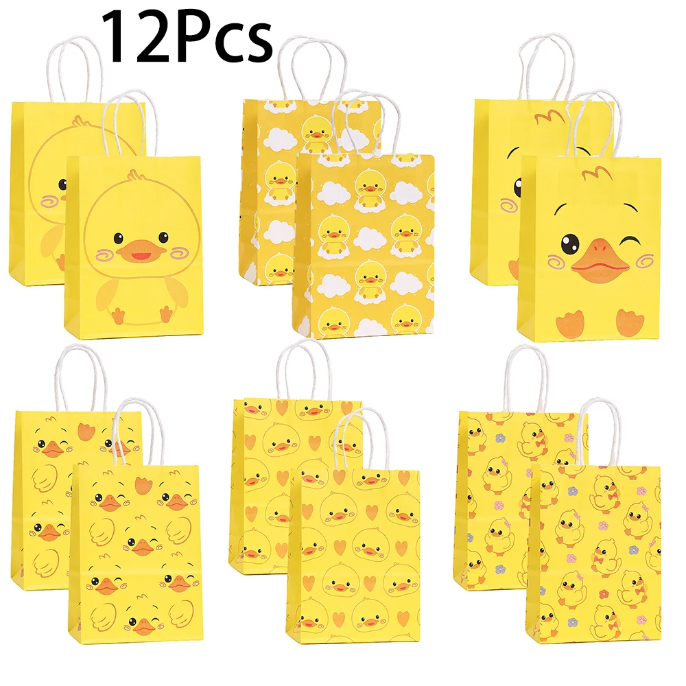 12Pcs Cartoon Yellow Duck Paper Gift Packing Bags Candy Cookie Bag for Summer Swimming Pool Birthday Baby Shower Party Decor